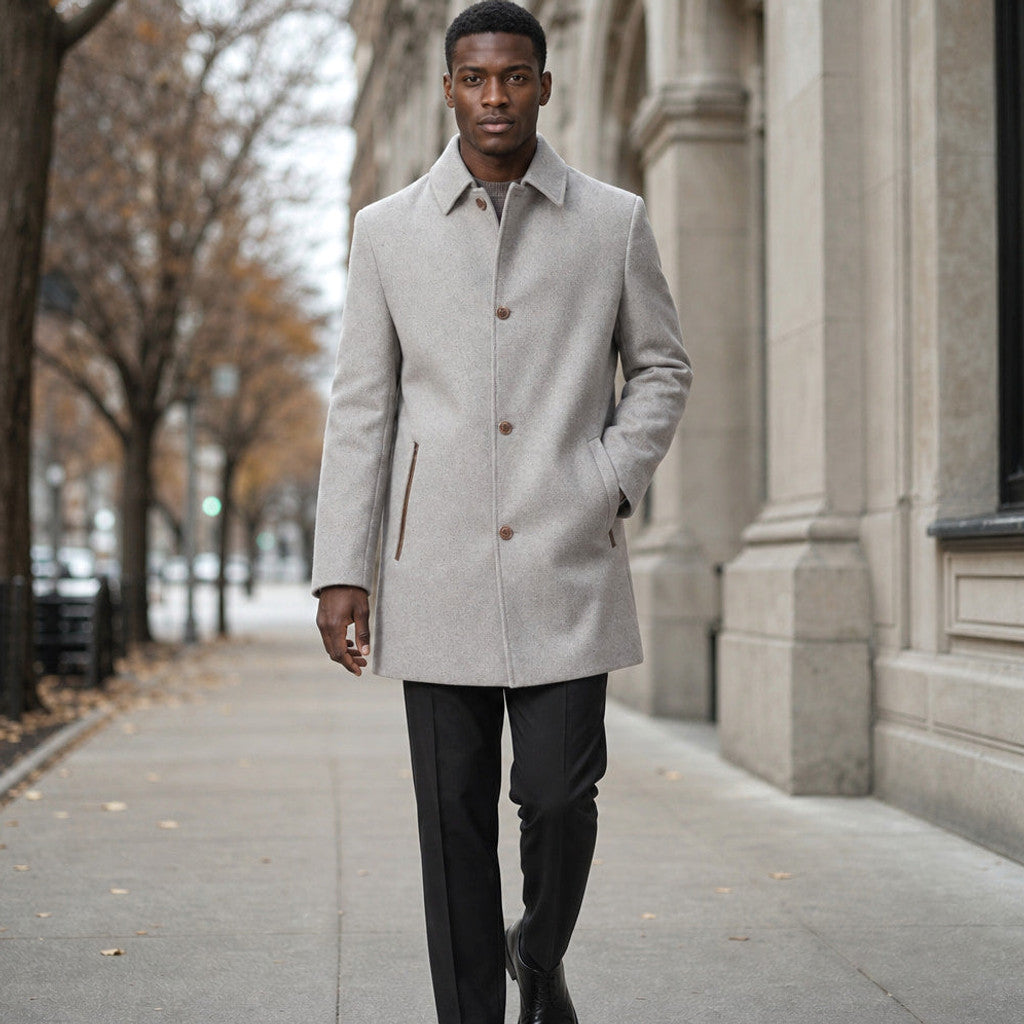 Lionel | Car Coat Leather-Trimmed Pockets Gray