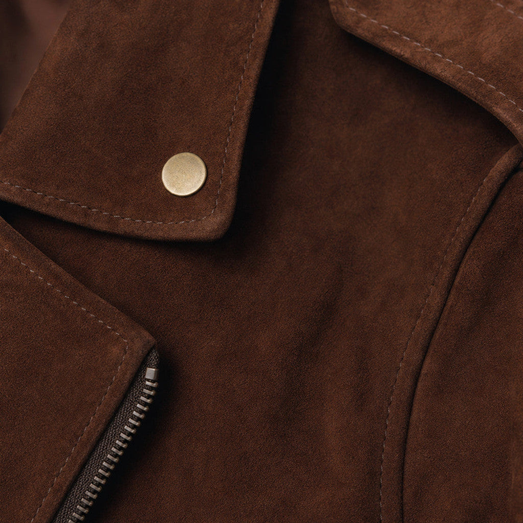 Lofton | Suede Biker Jacket Belted Waist Brown