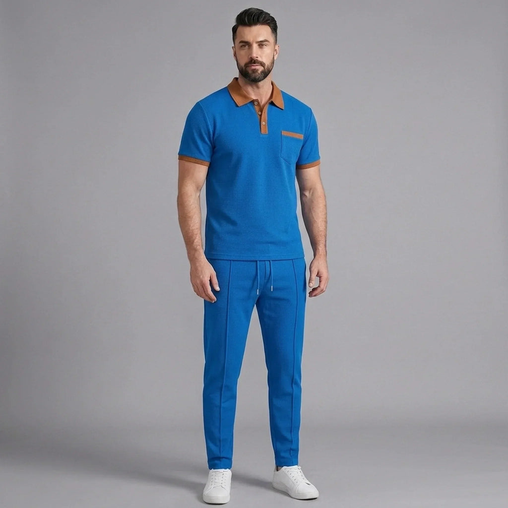 Falcren | Matching Set Waffle Knit Polo Straight-Leg Trousers