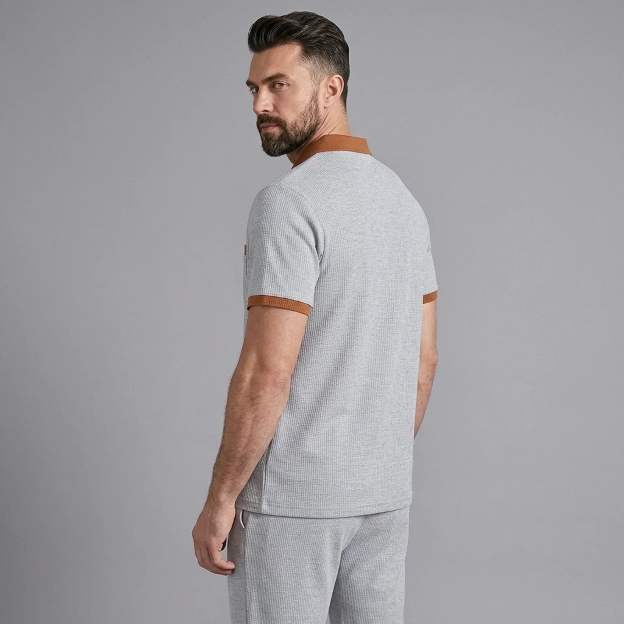 Falcren | Matching Set Waffle Knit Polo Straight-Leg Trousers
