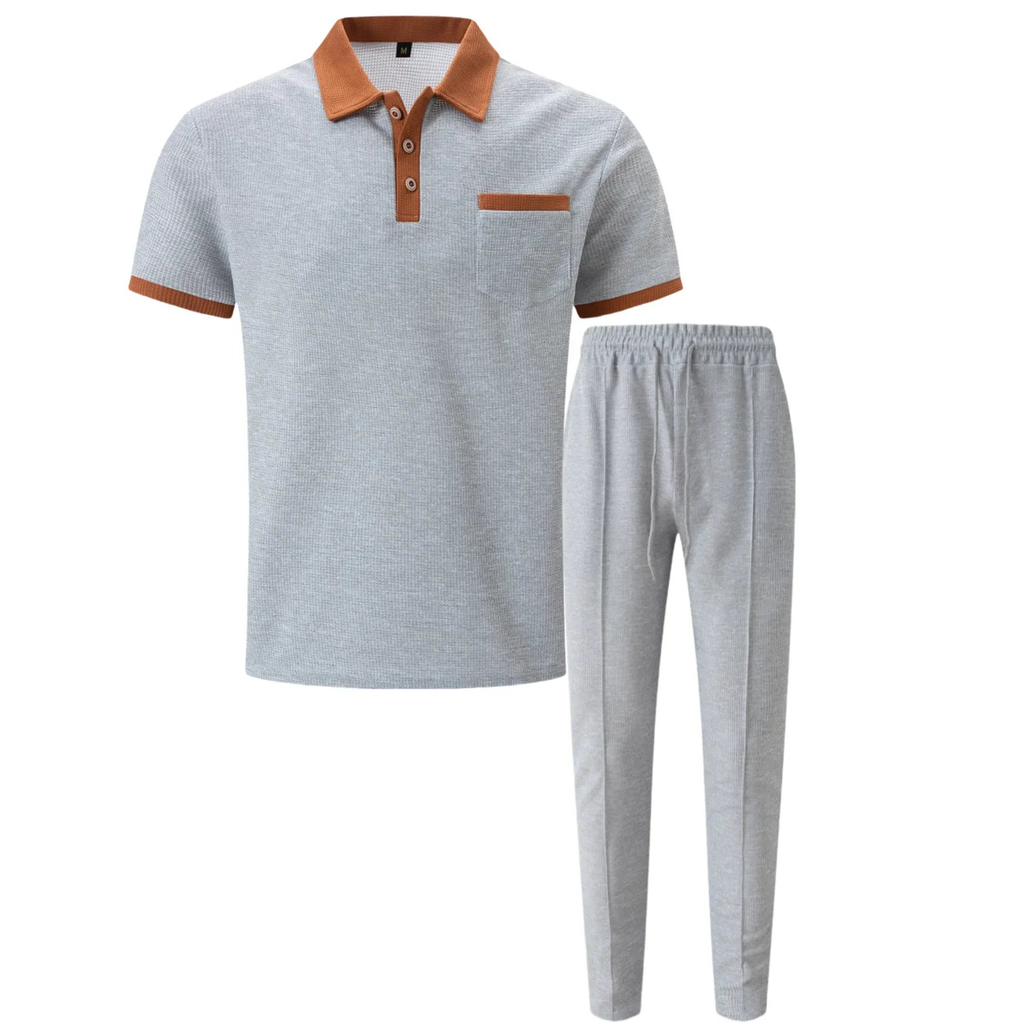 Falcren | Matching Set Waffle Knit Polo Straight-Leg Trousers