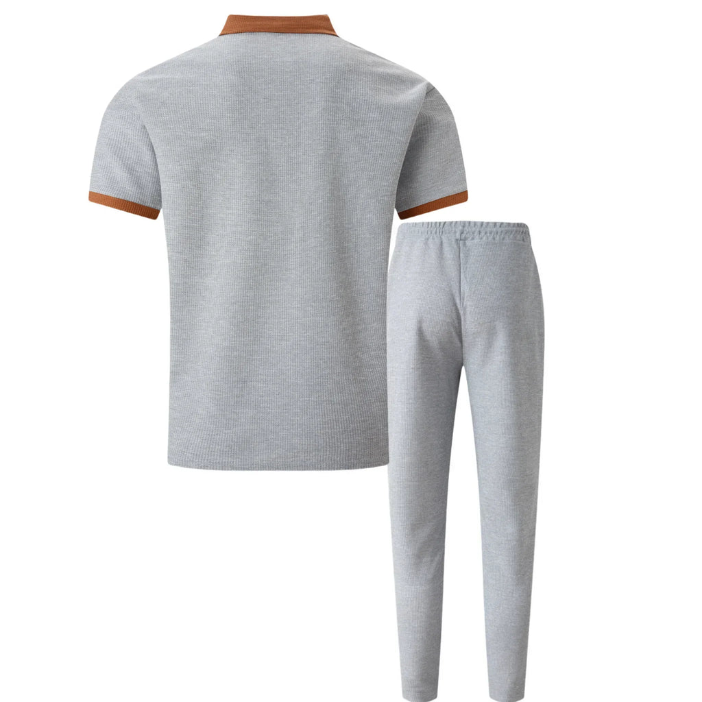 Falcren | Matching Set Waffle Knit Polo Straight-Leg Trousers