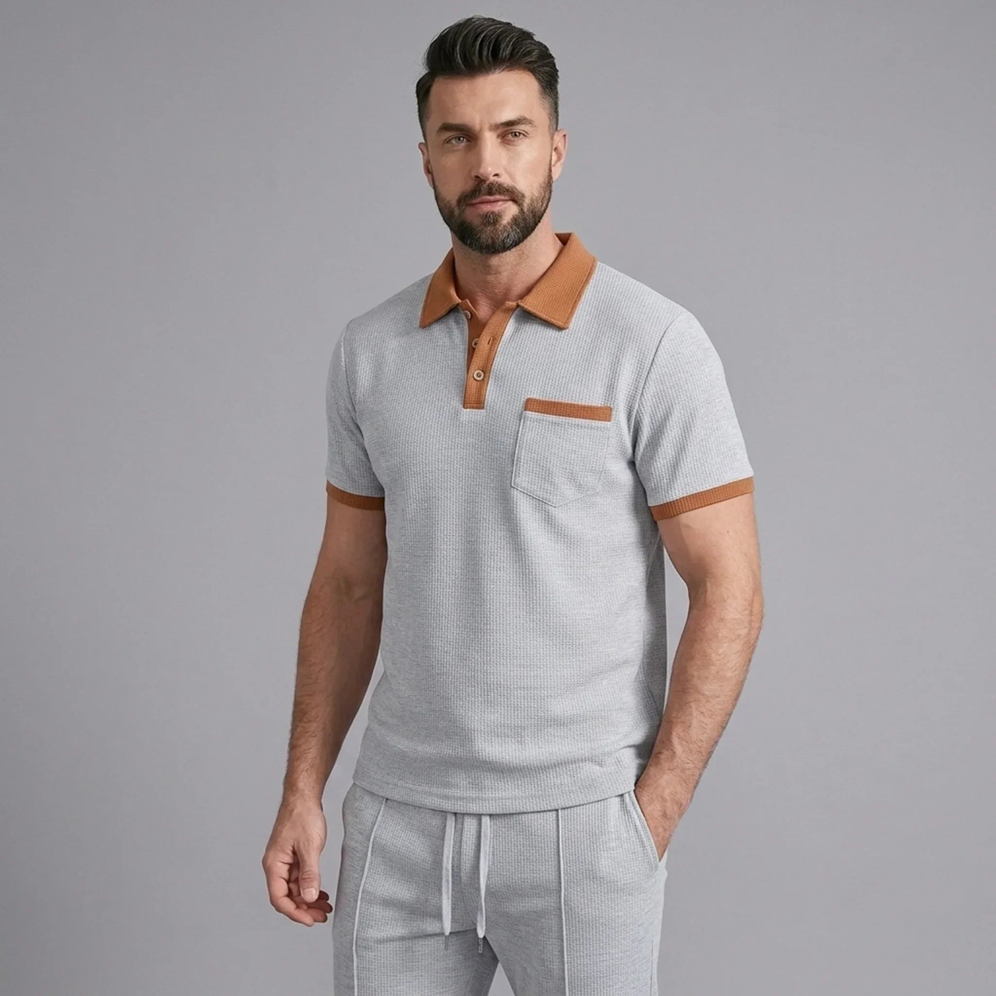 Falcren | Matching Set Waffle Knit Polo Straight-Leg Trousers