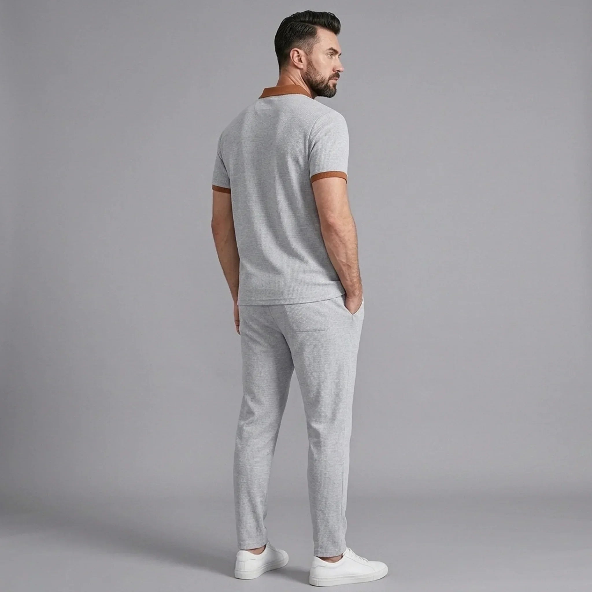 Falcren | Matching Set Waffle Knit Polo Straight-Leg Trousers