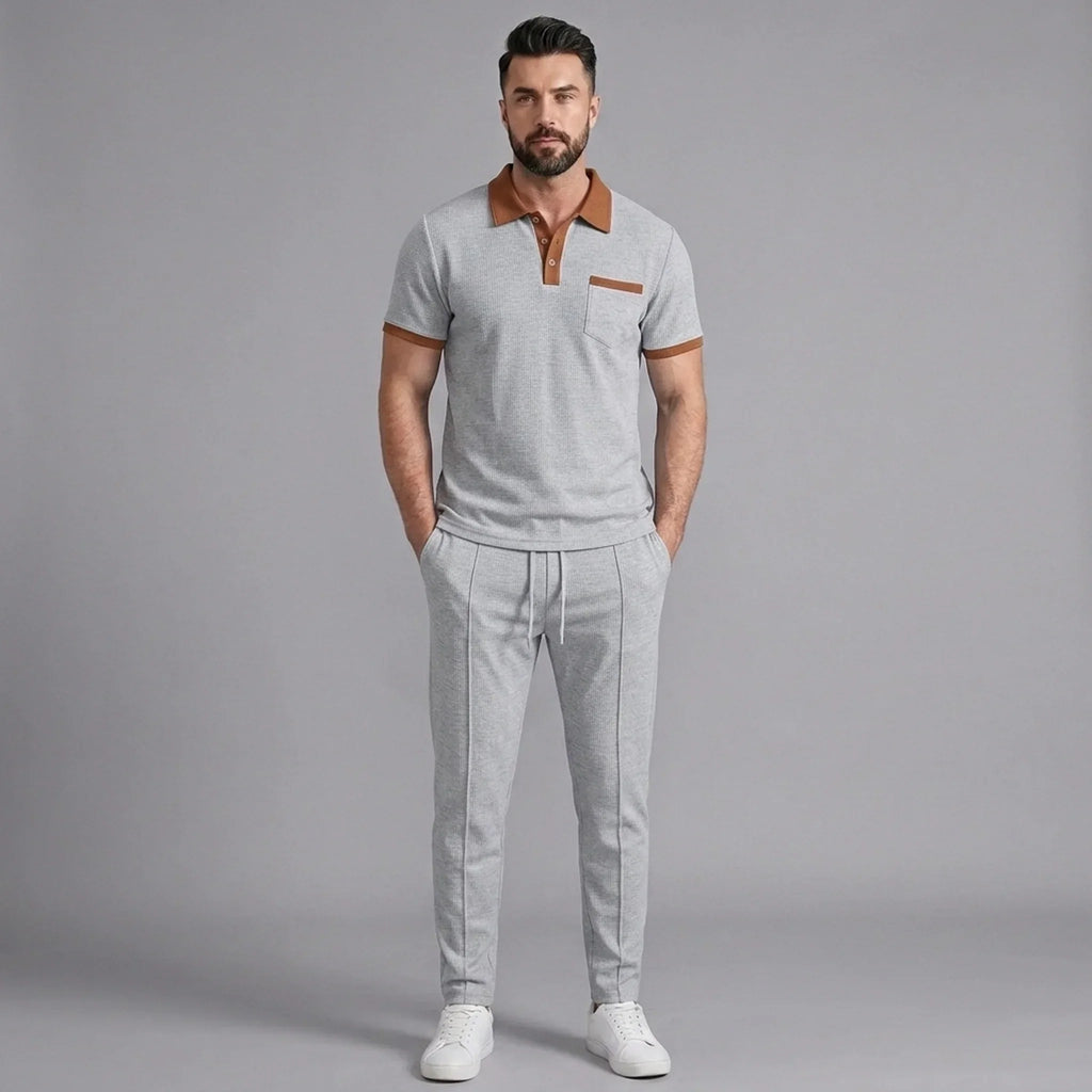 Falcren | Matching Set Waffle Knit Polo Straight-Leg Trousers