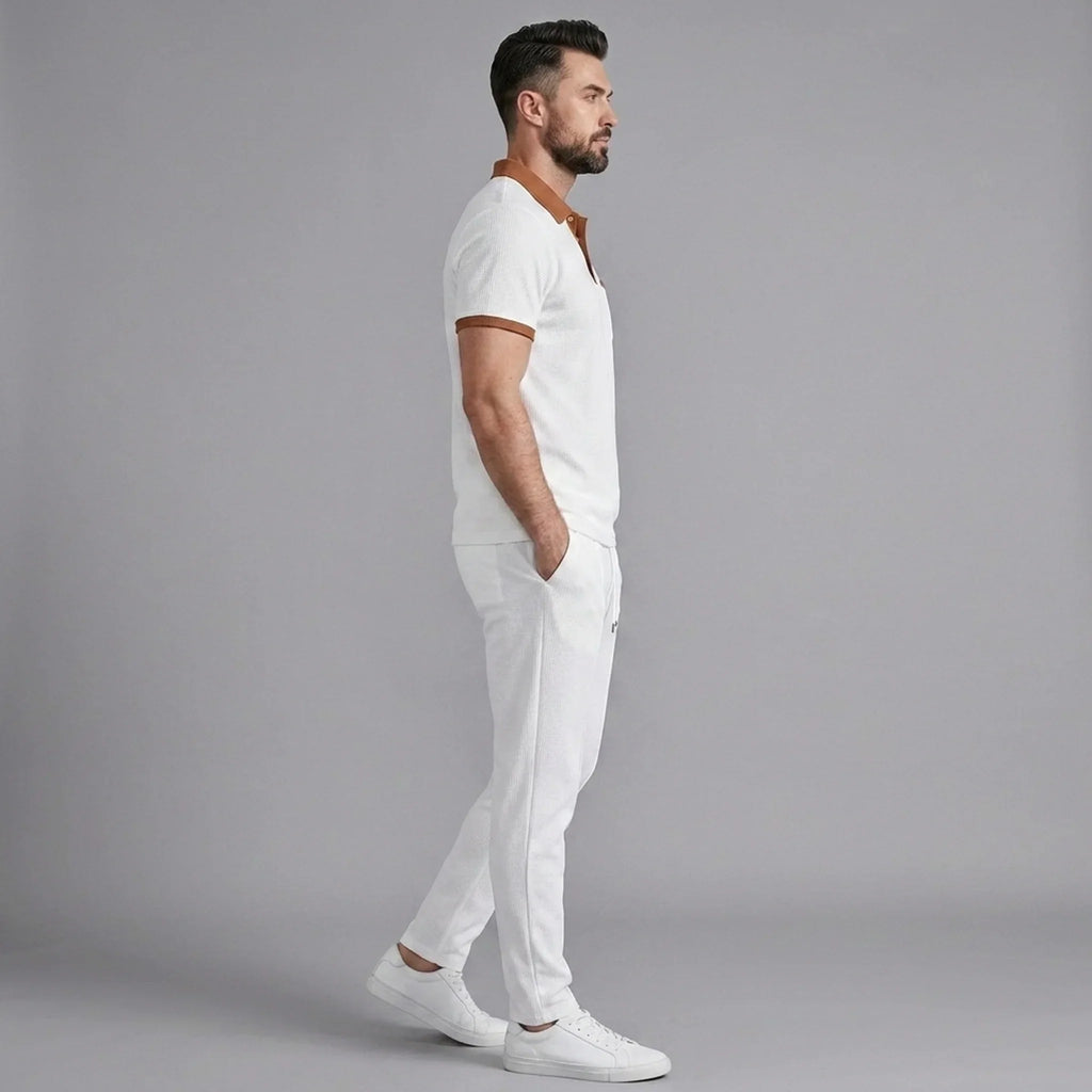 Falcren | Matching Set Waffle Knit Polo Straight-Leg Trousers