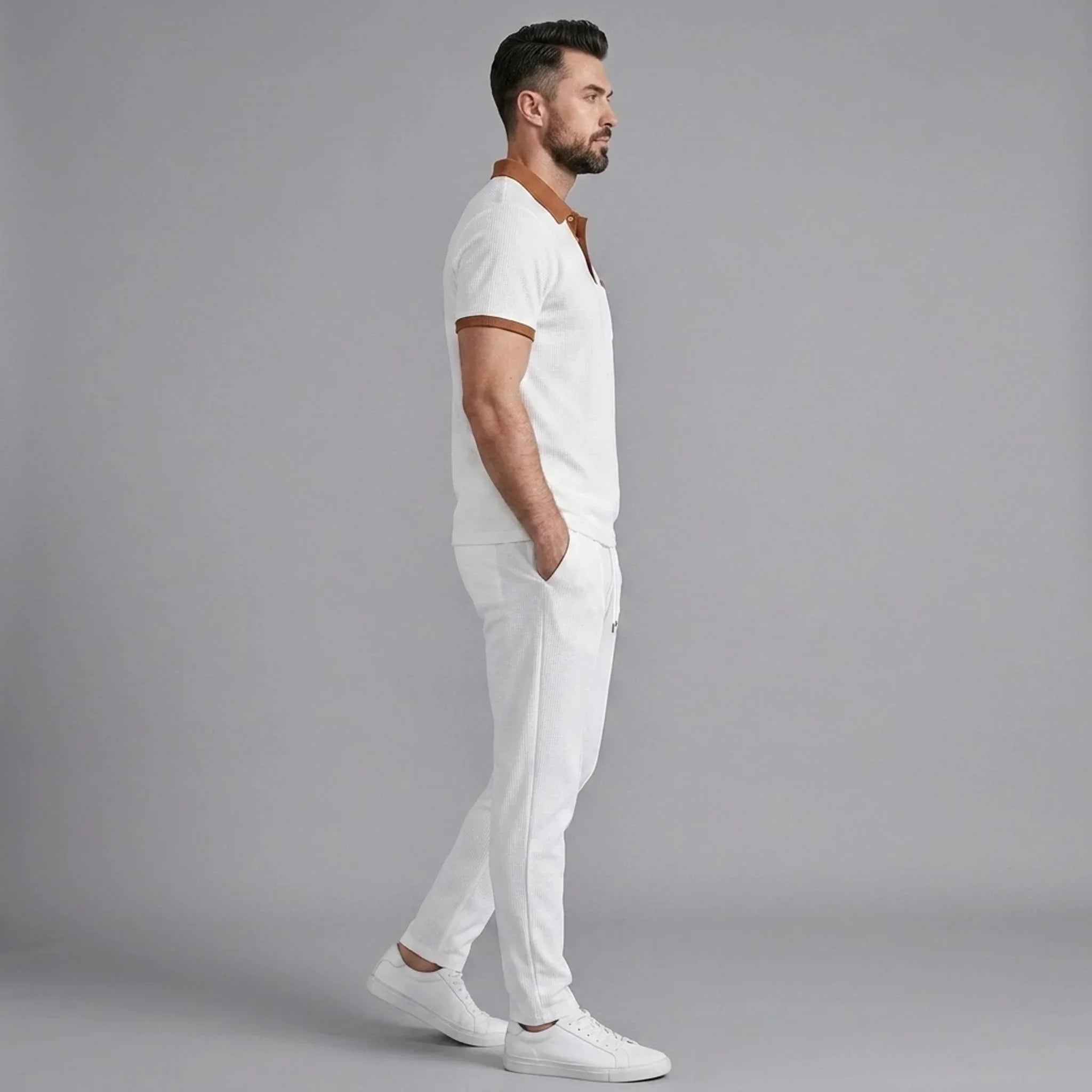 Falcren | Matching Set Waffle Knit Polo Straight-Leg Trousers