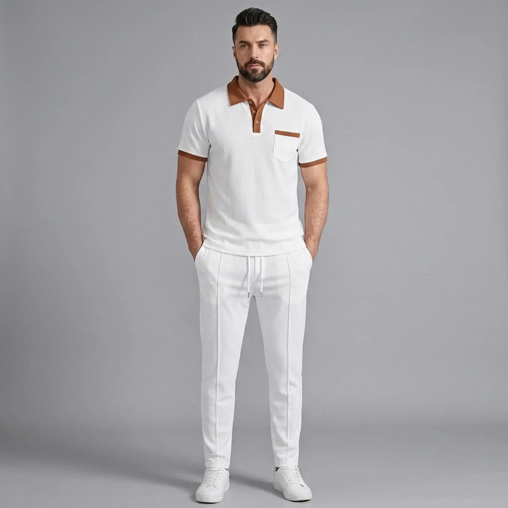 Falcren | Matching Set Waffle Knit Polo Straight-Leg Trousers