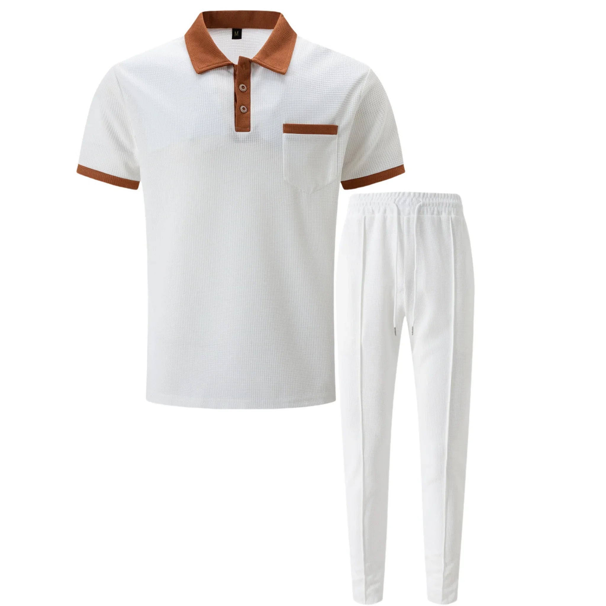 Falcren | Matching Set Waffle Knit Polo Straight-Leg Trousers