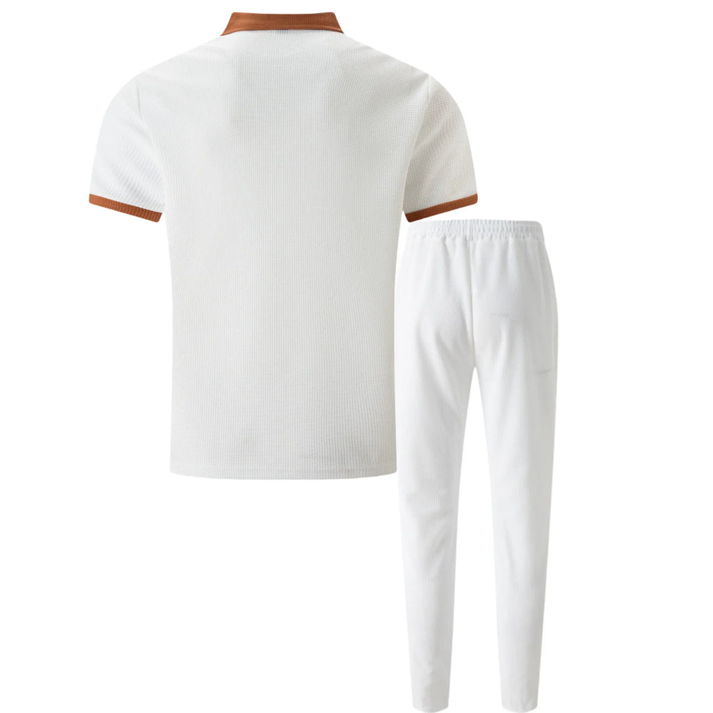 Falcren | Matching Set Waffle Knit Polo Straight-Leg Trousers