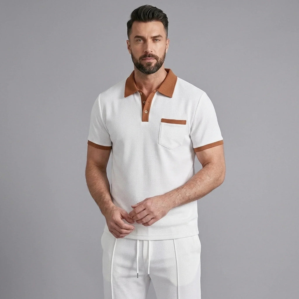 Falcren | Matching Set Waffle Knit Polo Straight-Leg Trousers