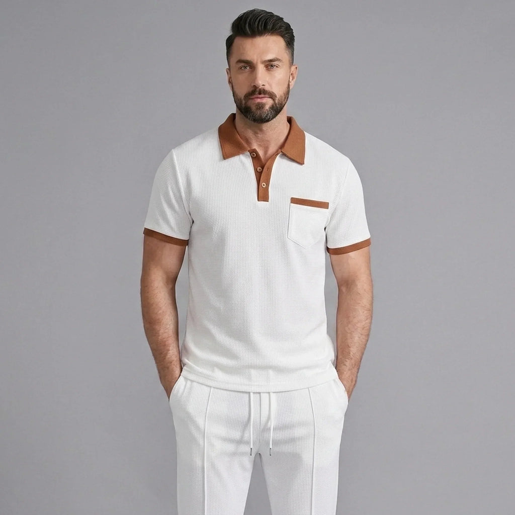 Falcren | Matching Set Waffle Knit Polo Straight-Leg Trousers