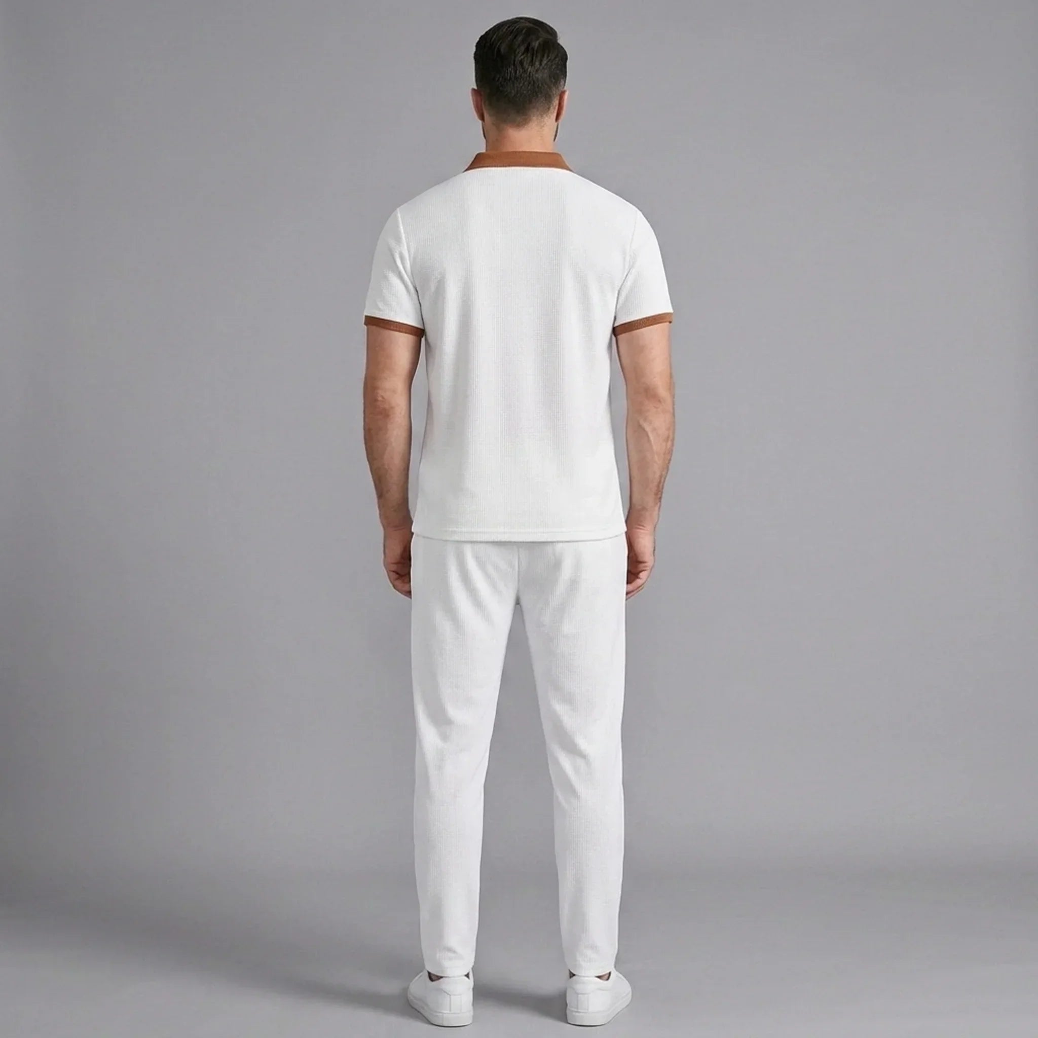 Falcren | Matching Set Waffle Knit Polo Straight-Leg Trousers