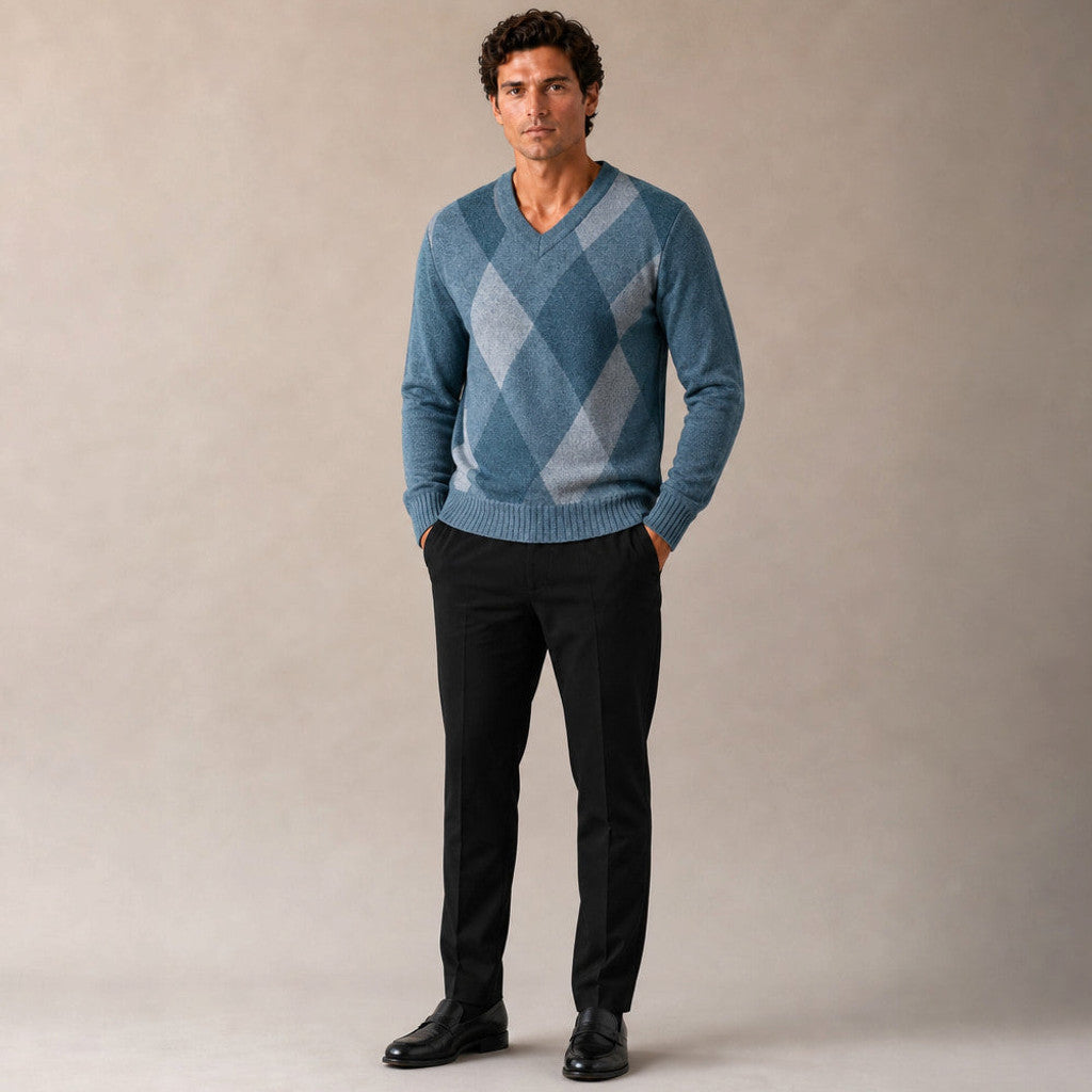 Marden | V-Neck Plaid Knit Jumper
