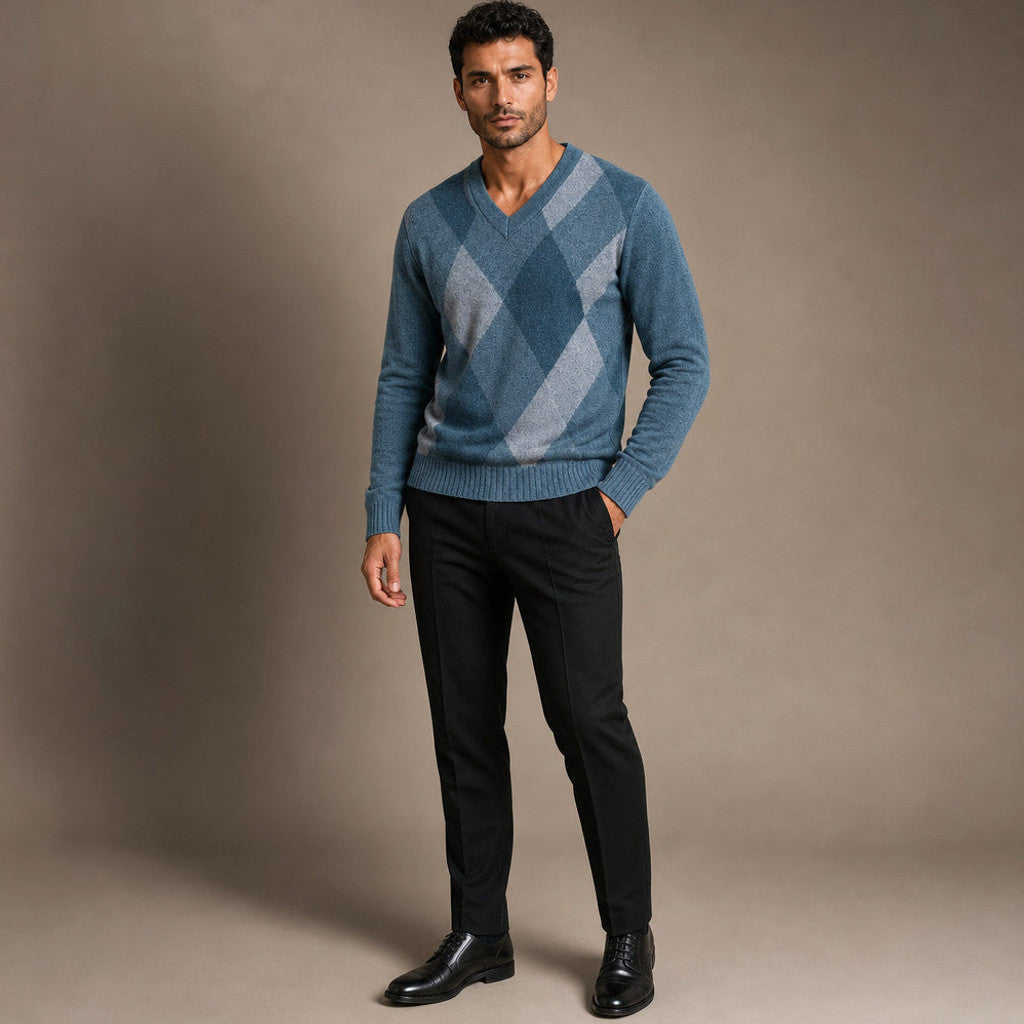 Marden | V-Neck Plaid Knit Jumper