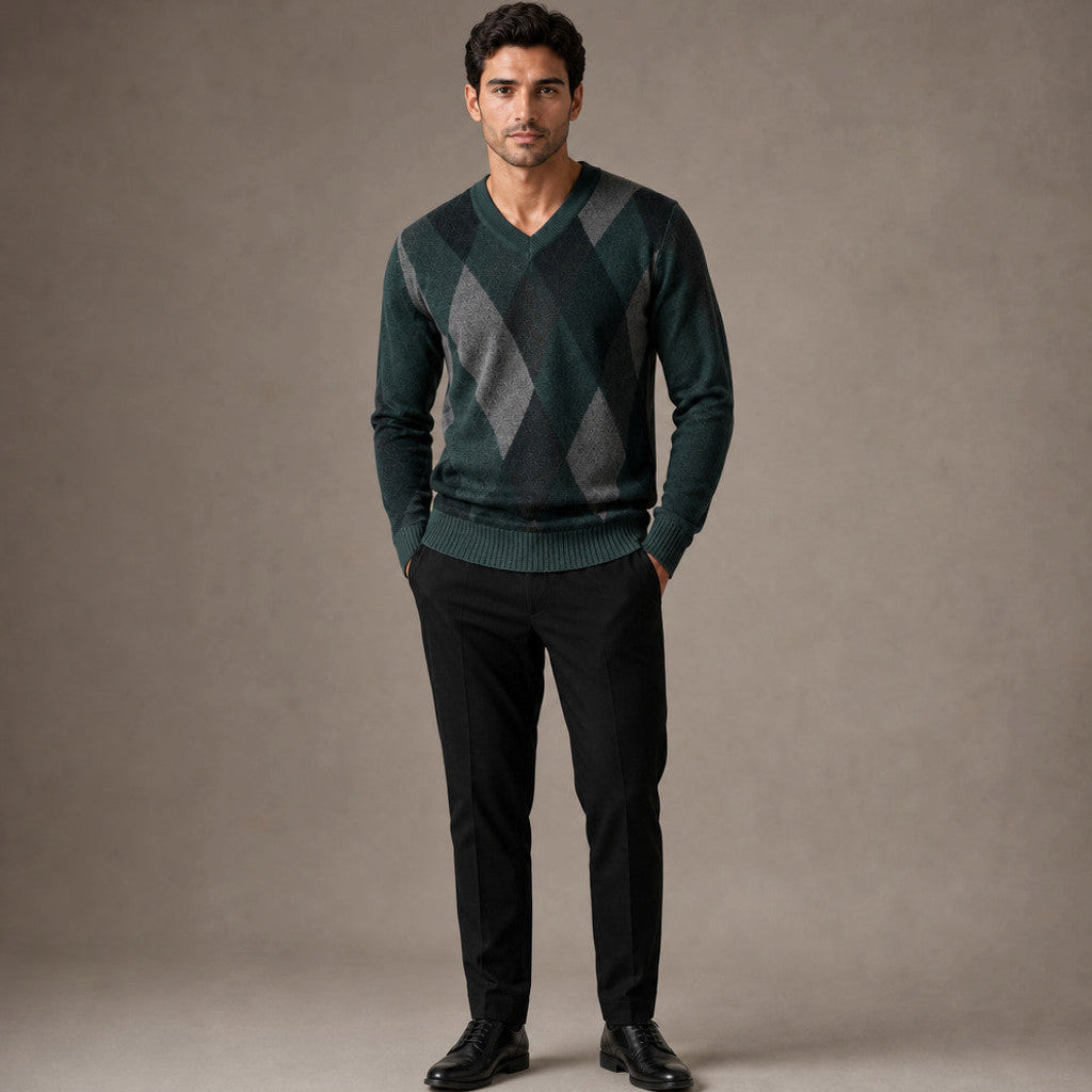 Marden | V-Neck Plaid Knit Jumper
