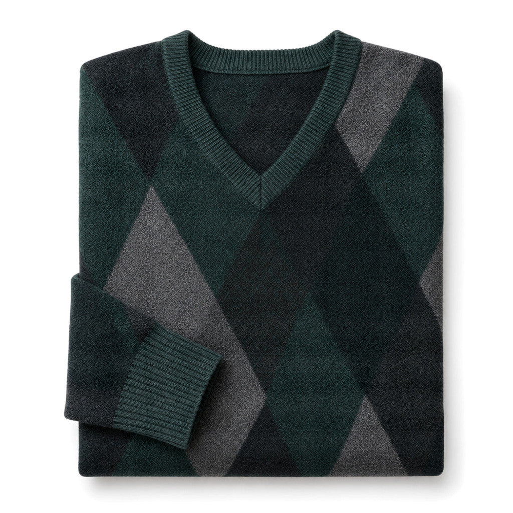 Marden | V-Neck Plaid Knit Jumper