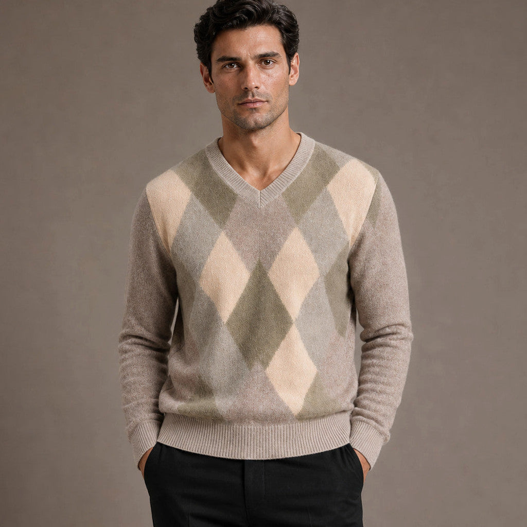Marden | V-Neck Plaid Knit Jumper