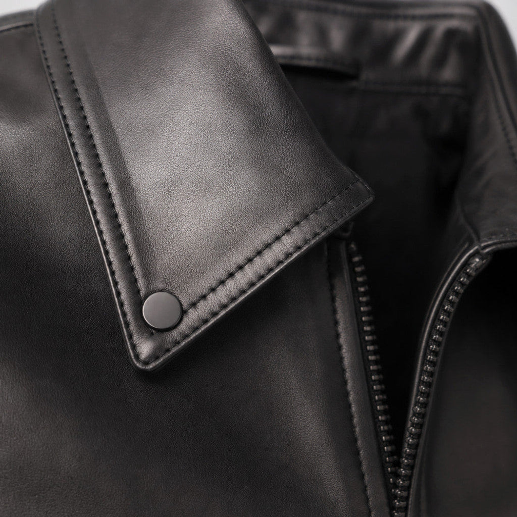 Maxwell | Leather Biker Jacket Sheepskin Black