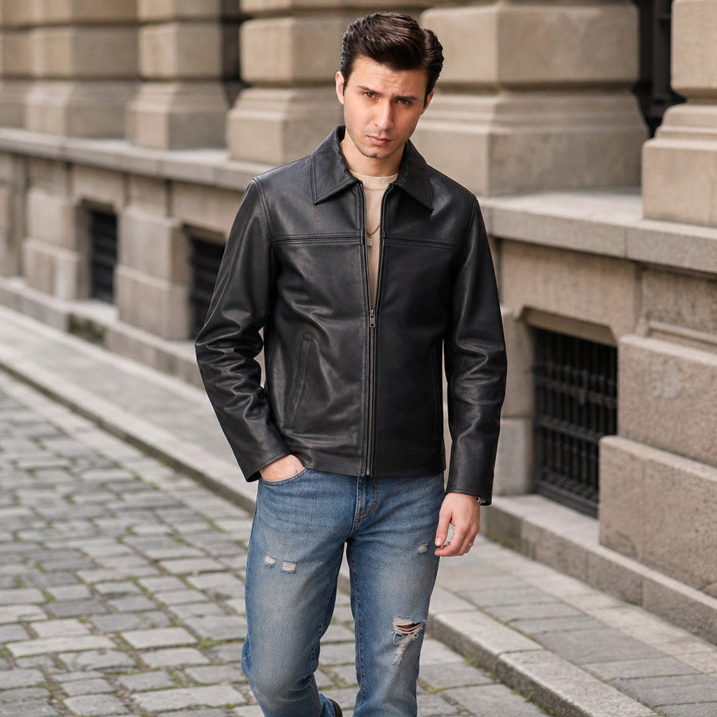 Maxwell | Leather Biker Jacket Sheepskin Black