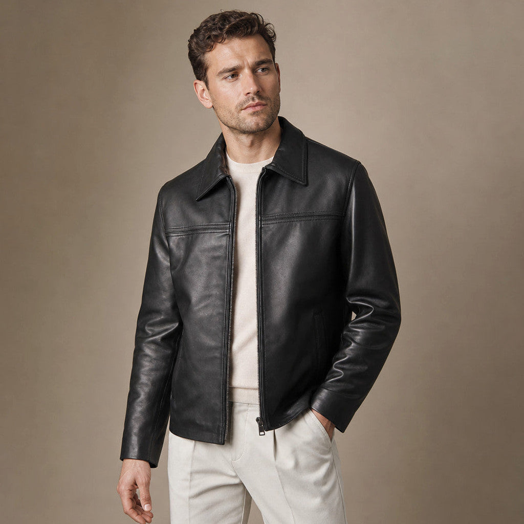 Maxwell | Leather Biker Jacket Sheepskin Black