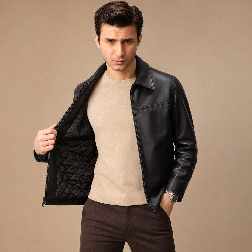 Maxwell | Leather Biker Jacket Sheepskin Black