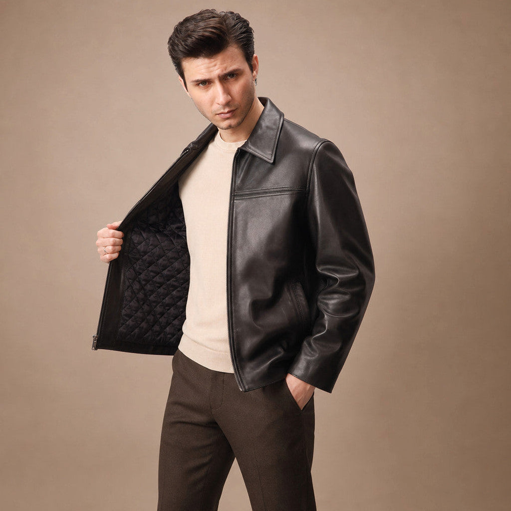 Maxwell | Leather Biker Jacket Sheepskin Black
