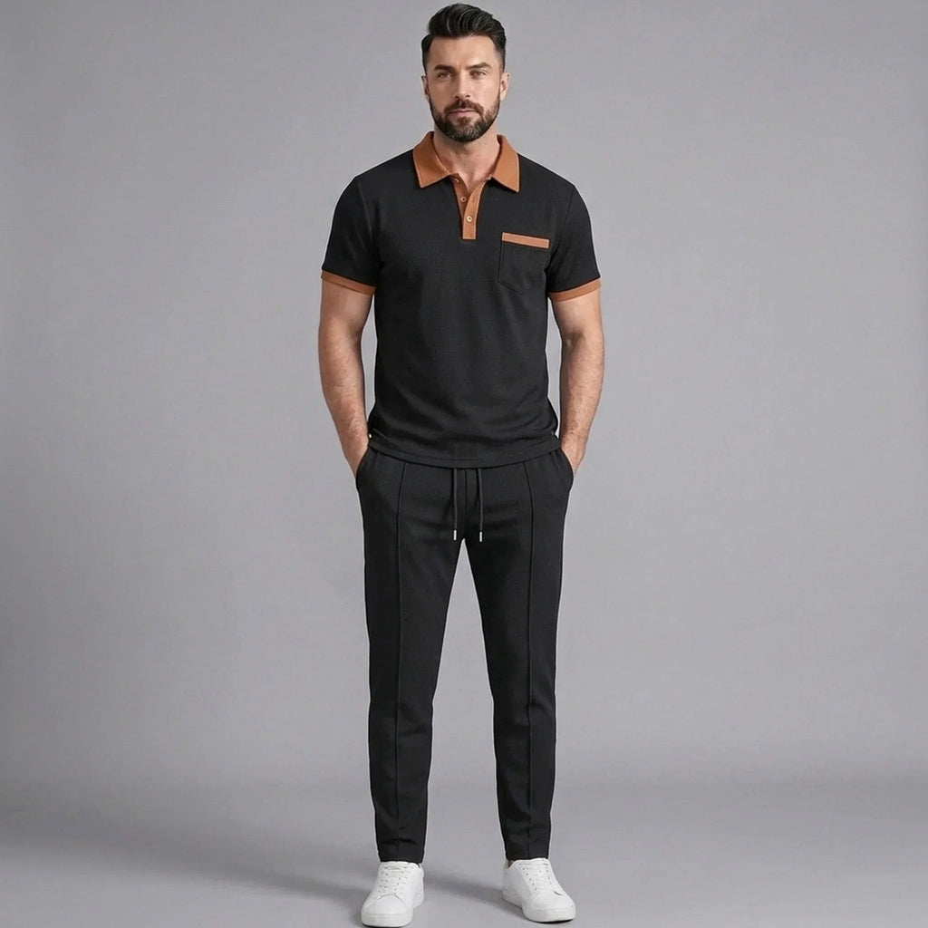 Falcren | Matching Set Waffle Knit Polo Straight-Leg Trousers