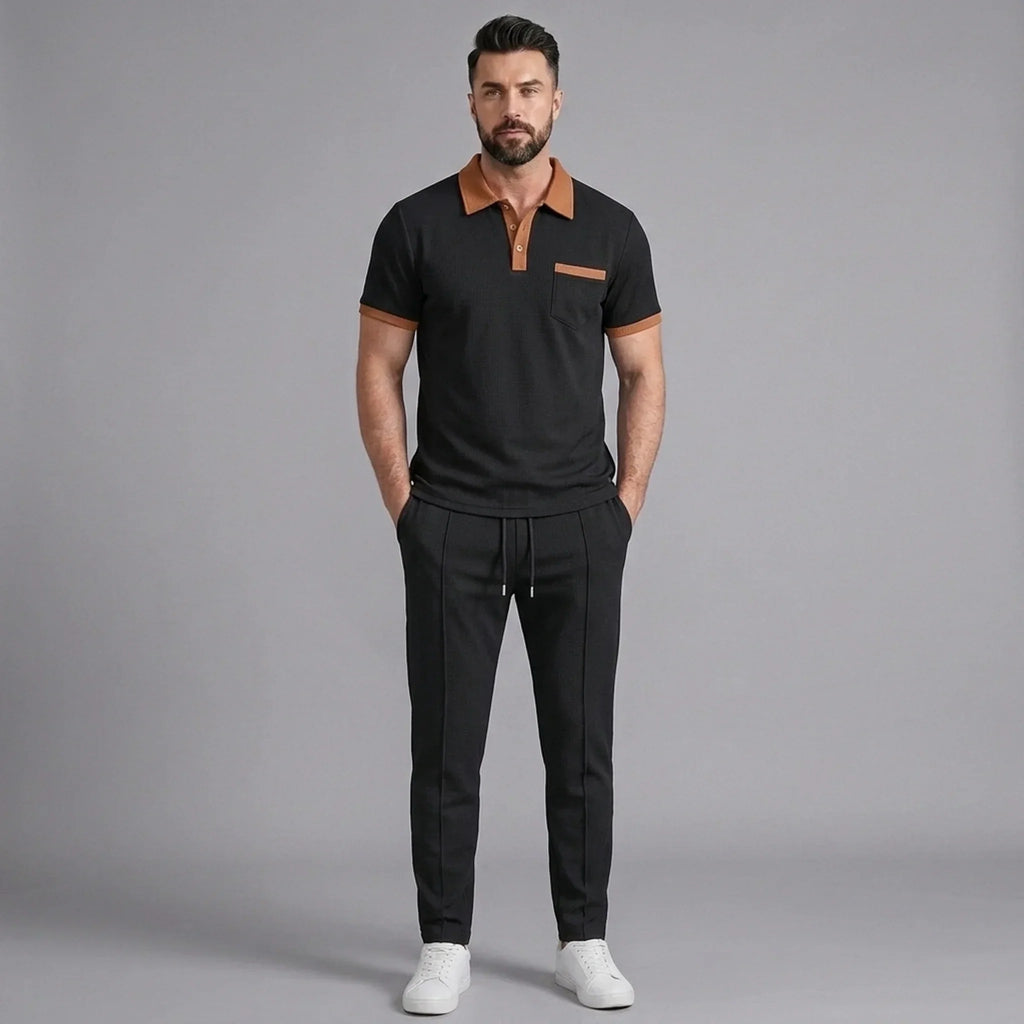 Falcren | Matching Set Waffle Knit Polo Straight-Leg Trousers