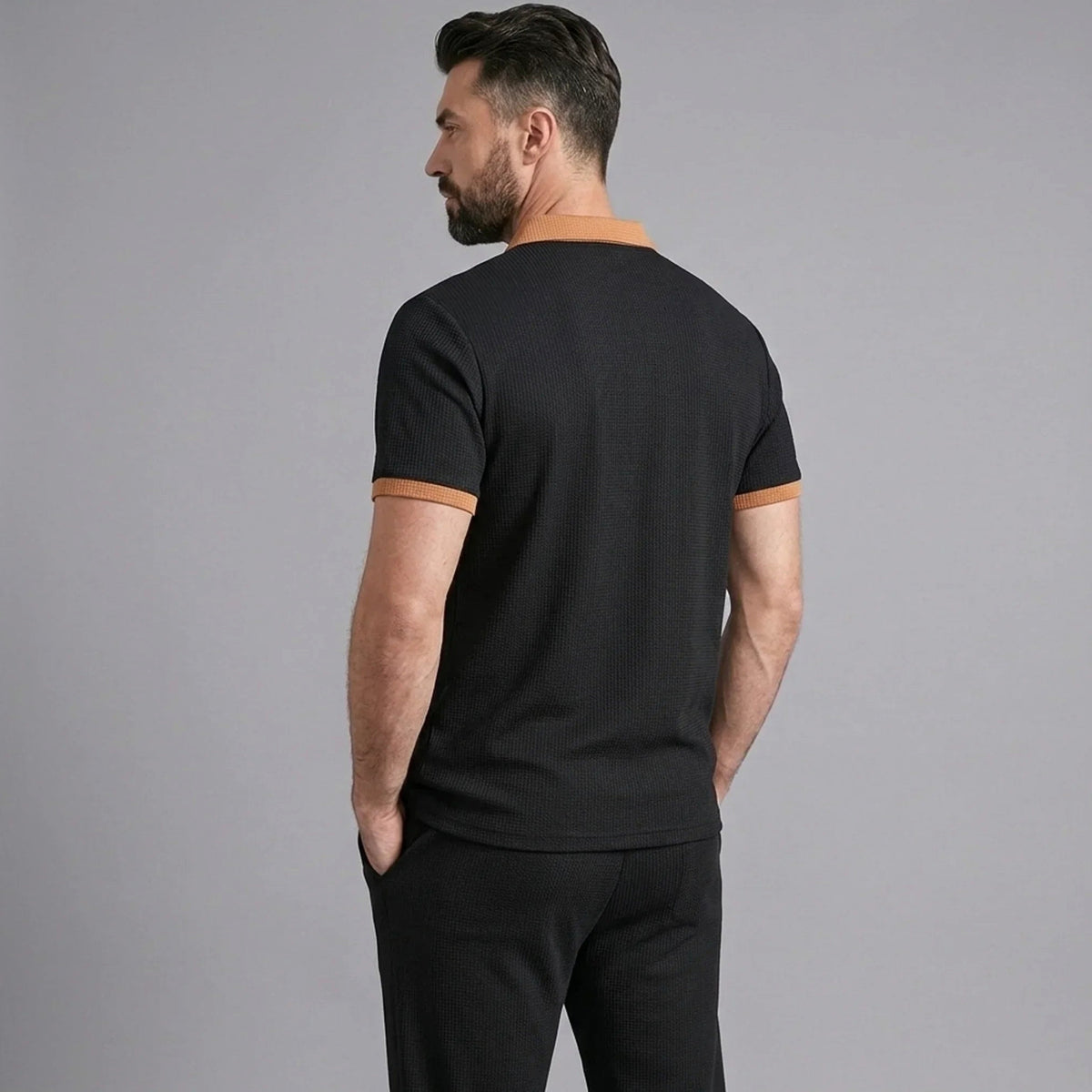 Falcren | Matching Set Waffle Knit Polo Straight-Leg Trousers