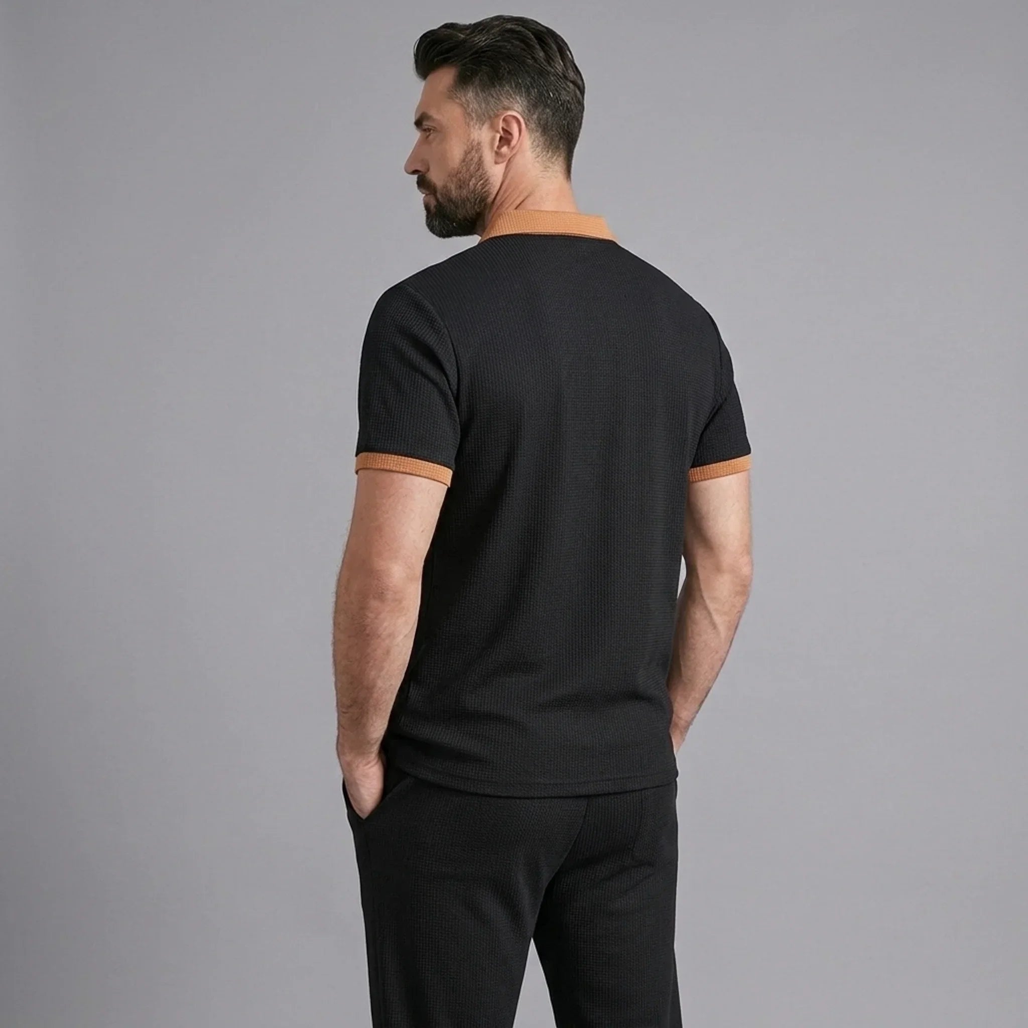 Falcren | Matching Set Waffle Knit Polo Straight-Leg Trousers