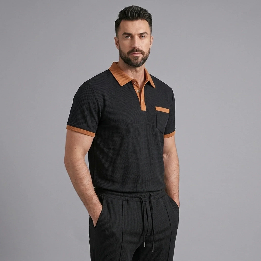 Falcren | Matching Set Waffle Knit Polo Straight-Leg Trousers