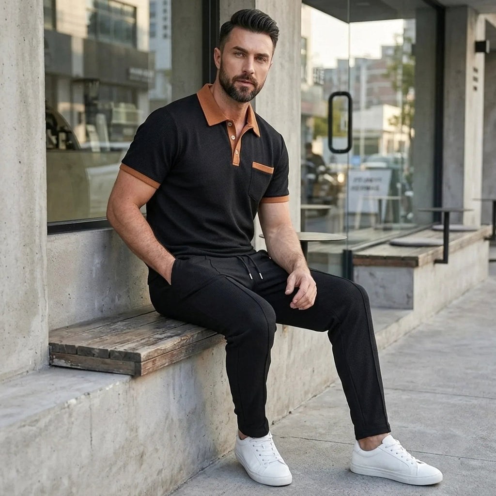 Falcren | Matching Set Waffle Knit Polo Straight-Leg Trousers