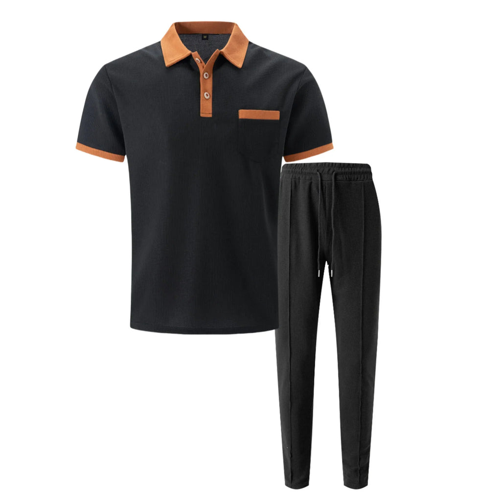 Falcren | Matching Set Waffle Knit Polo Straight-Leg Trousers