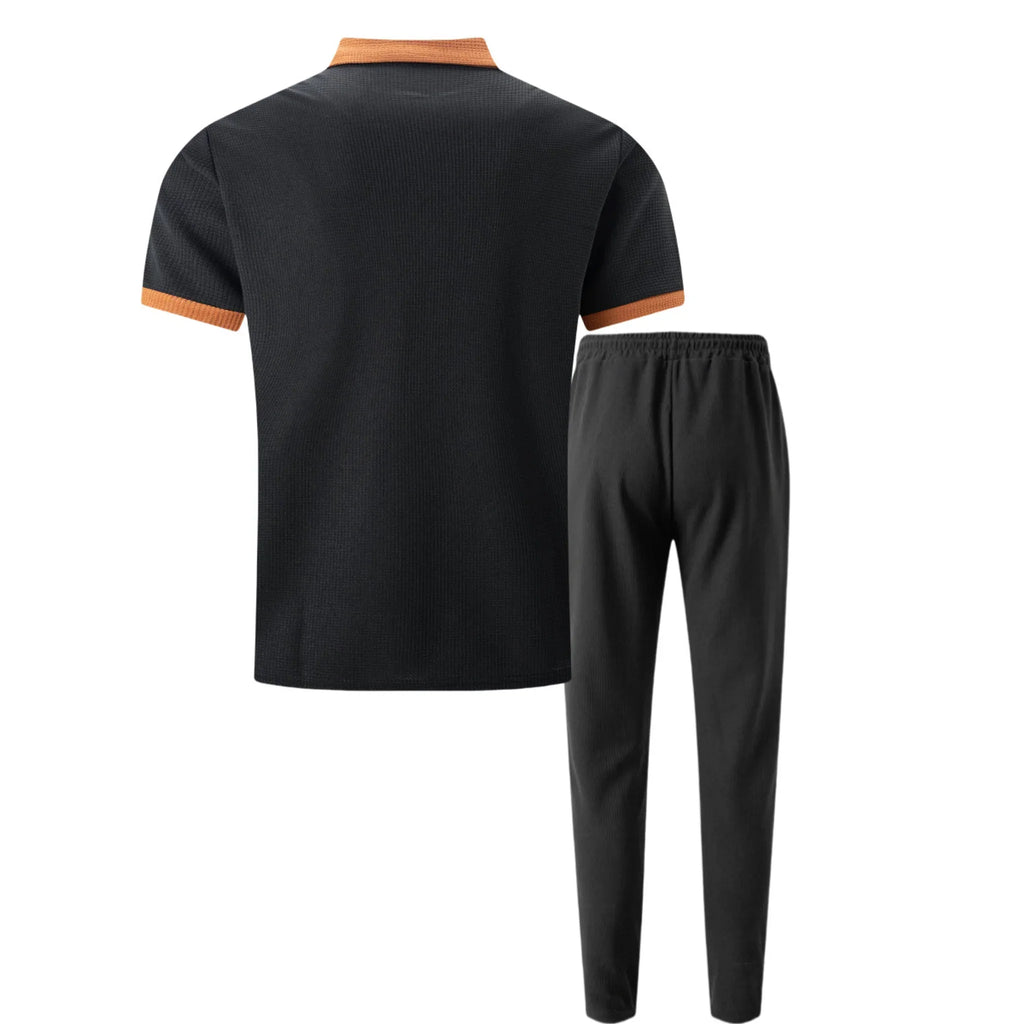 Falcren | Matching Set Waffle Knit Polo Straight-Leg Trousers