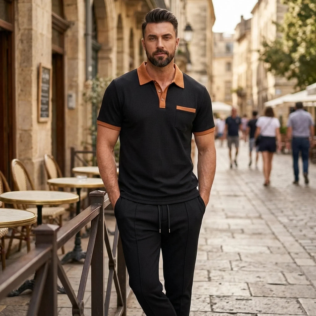 Falcren | Matching Set Waffle Knit Polo Straight-Leg Trousers