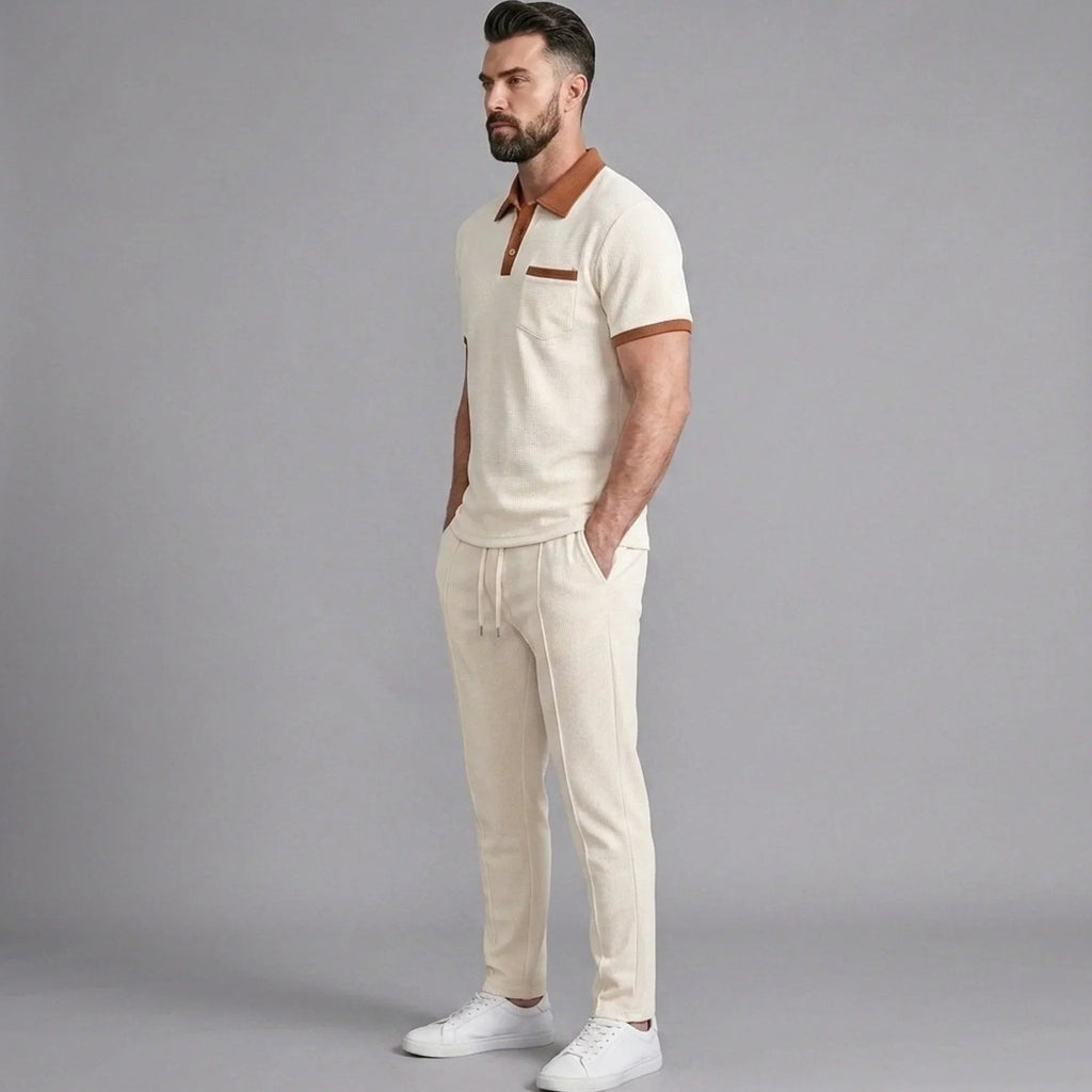 Falcren | Matching Set Waffle Knit Polo Straight-Leg Trousers