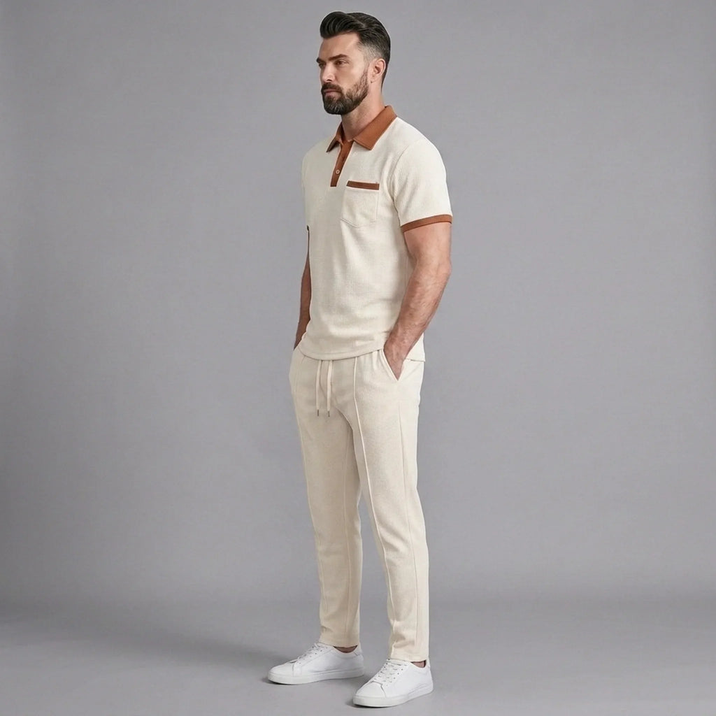 Falcren | Matching Set Waffle Knit Polo Straight-Leg Trousers