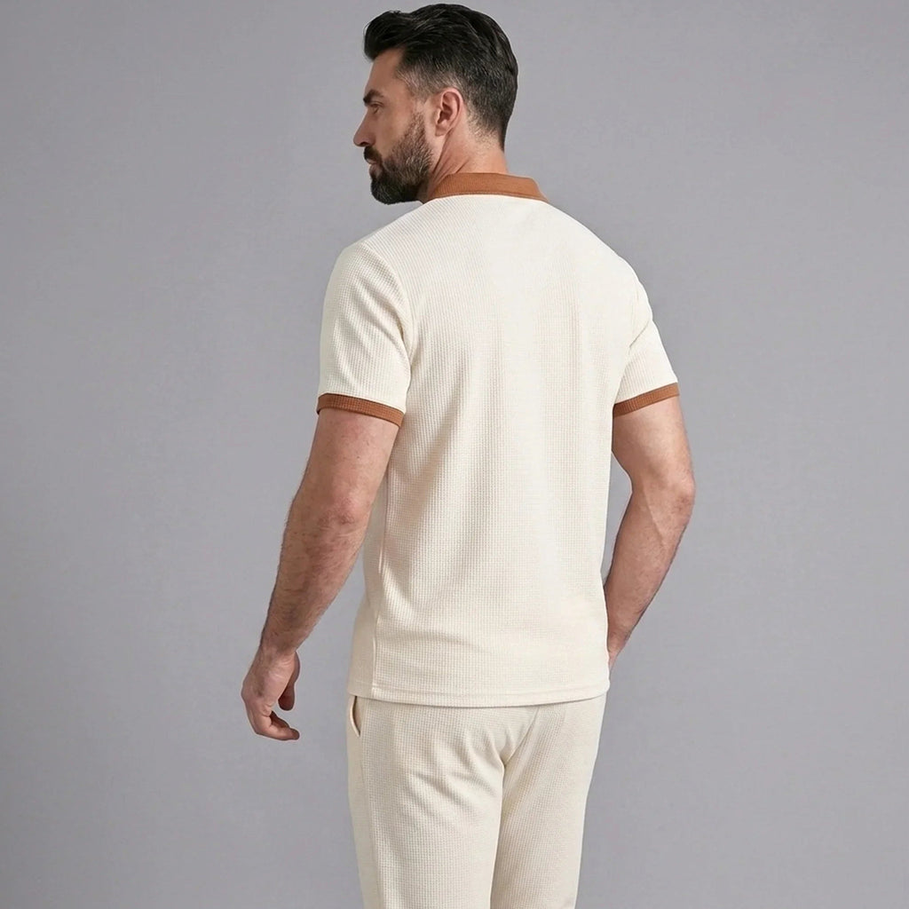 Falcren | Matching Set Waffle Knit Polo Straight-Leg Trousers