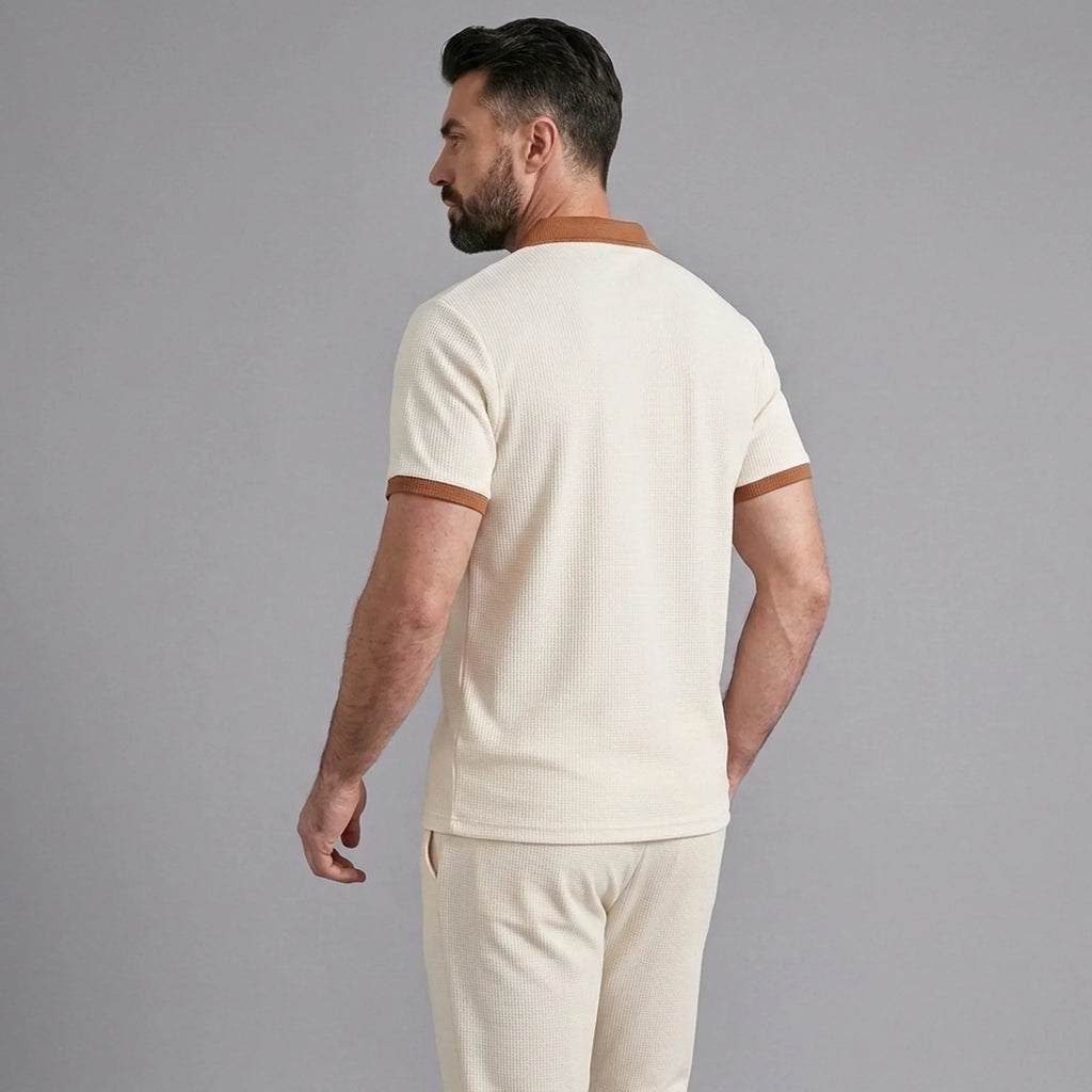 Falcren | Matching Set Waffle Knit Polo Straight-Leg Trousers