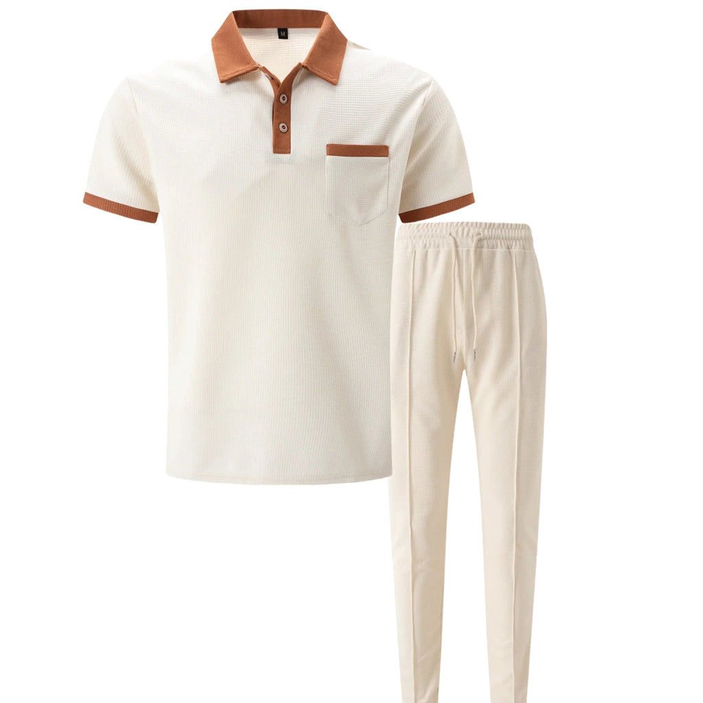 Falcren | Matching Set Waffle Knit Polo Straight-Leg Trousers