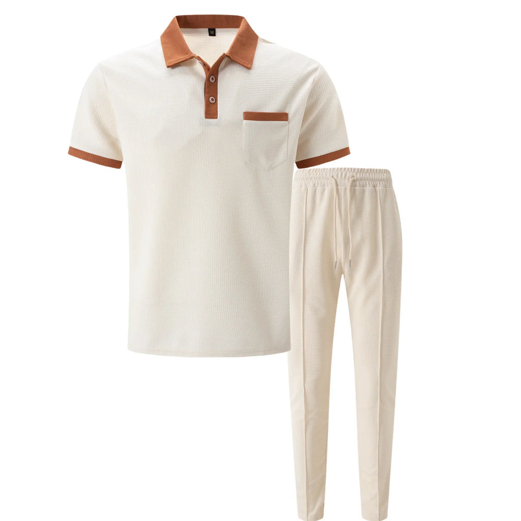 Falcren | Matching Set Waffle Knit Polo Straight-Leg Trousers