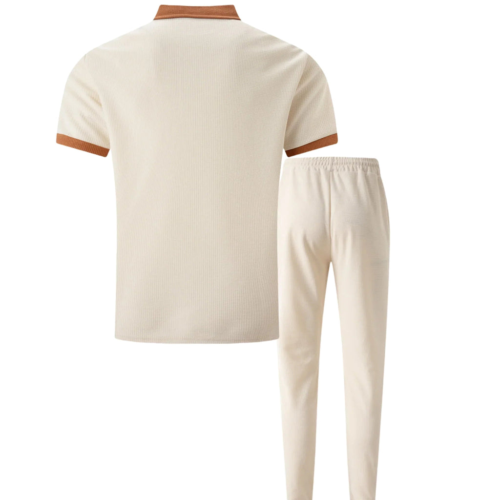 Falcren | Matching Set Waffle Knit Polo Straight-Leg Trousers
