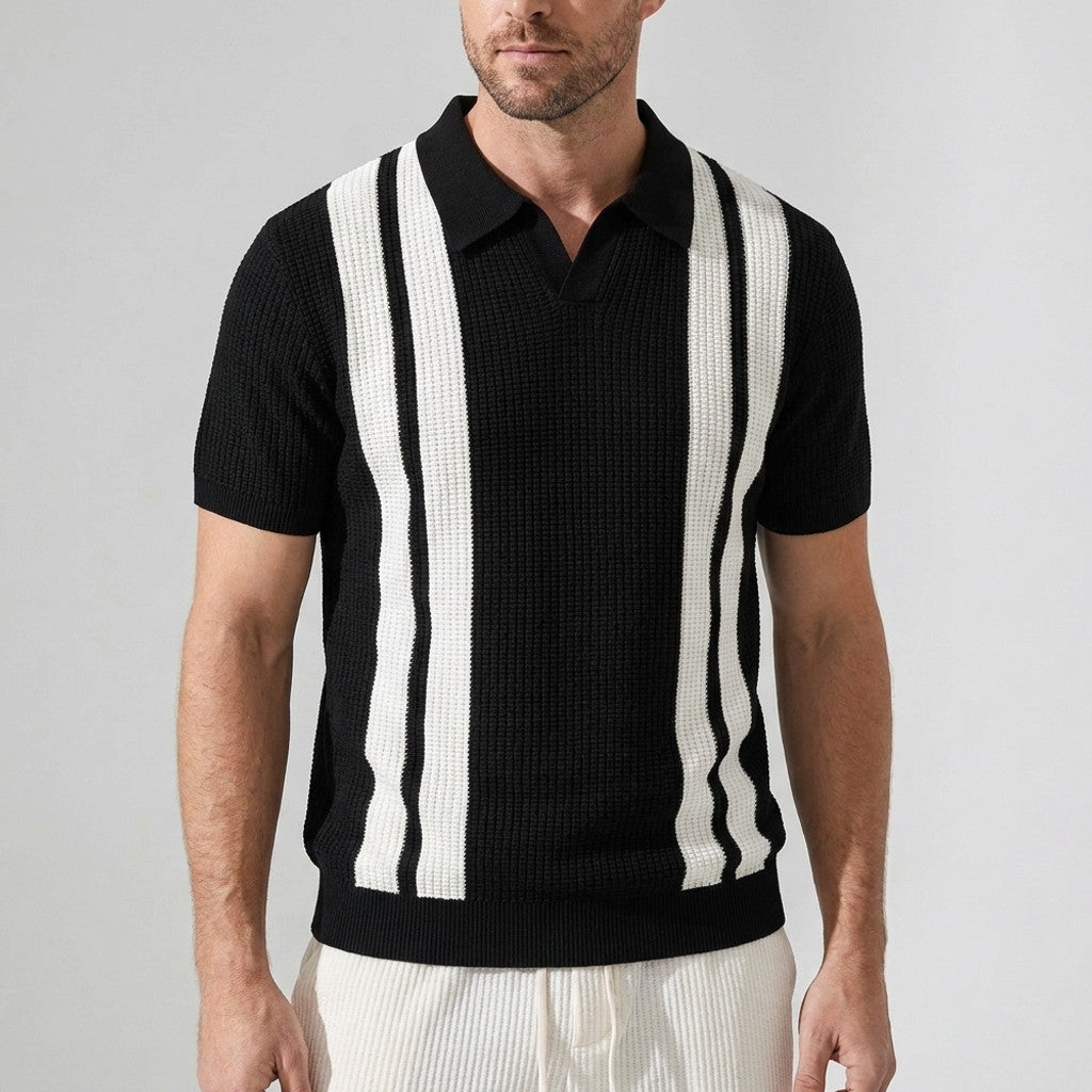 Vestren | Matching Set Striped Knit Polo Waffle Drawstring Pant