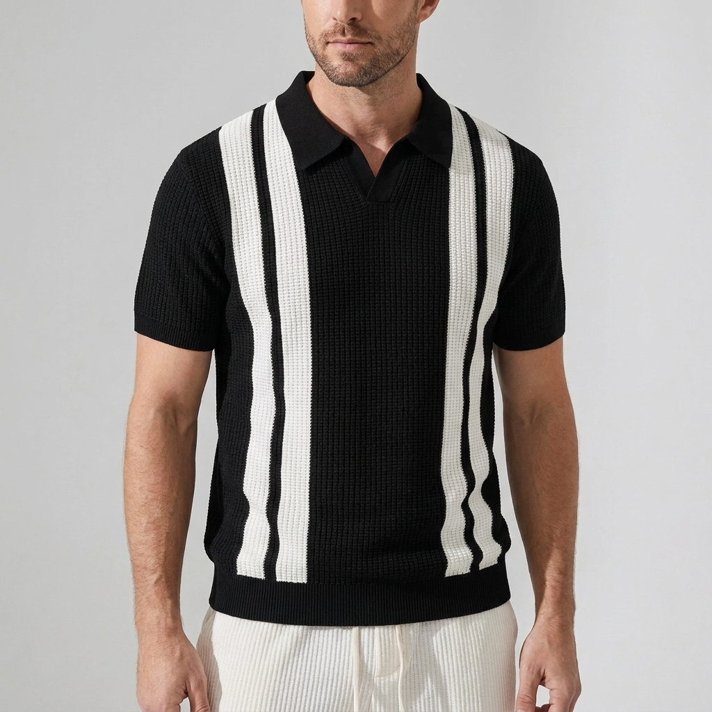 Vestren | Matching Set Striped Knit Polo Waffle Drawstring Pant