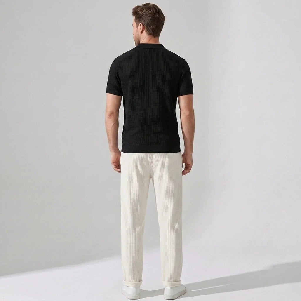 Vestren | Matching Set Striped Knit Polo Waffle Drawstring Pant