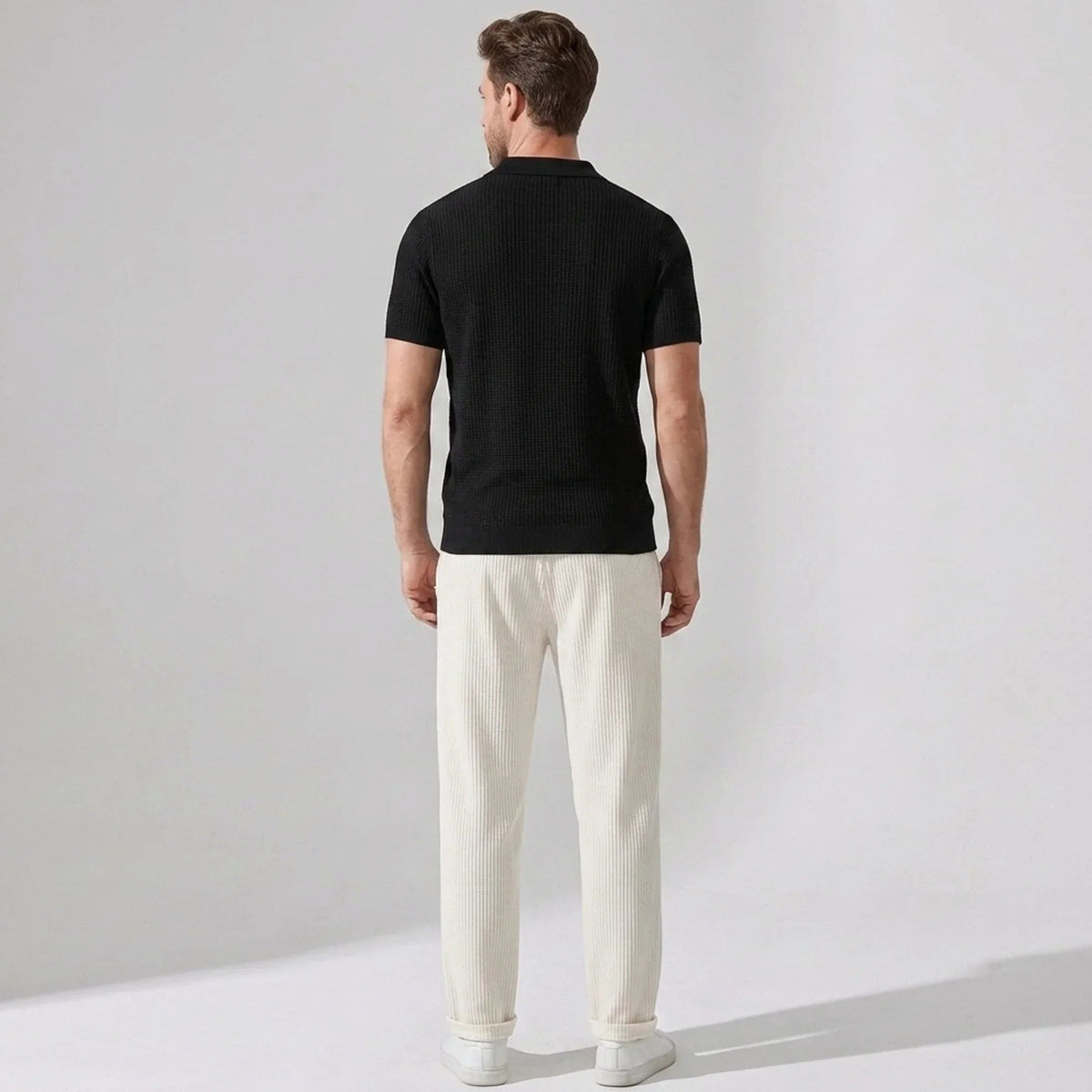 Vestren | Matching Set Striped Knit Polo Waffle Drawstring Pant