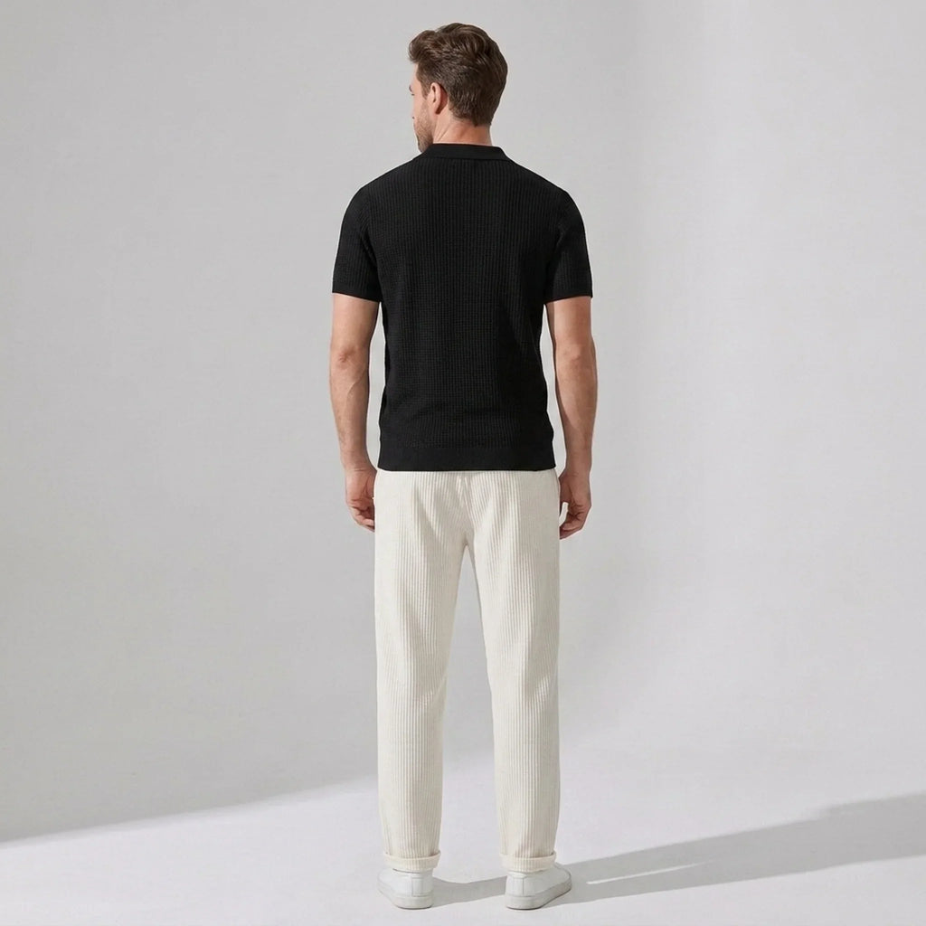 Vestren | Matching Set Striped Knit Polo Waffle Drawstring Pant