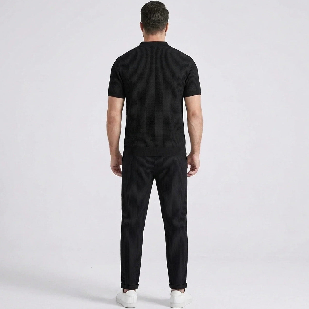 Vestren | Matching Set Striped Knit Polo Waffle Drawstring Pant