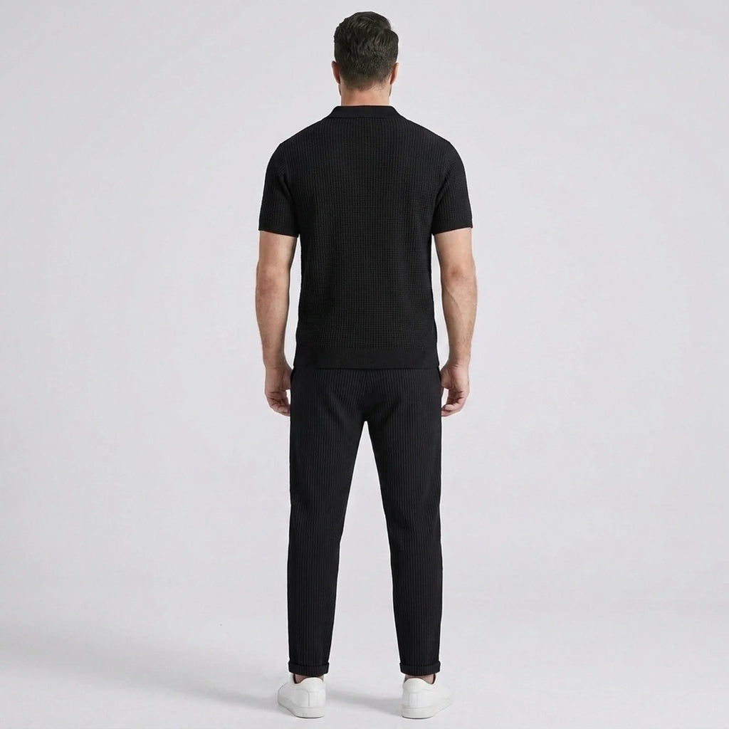 Vestren | Matching Set Striped Knit Polo Waffle Drawstring Pant